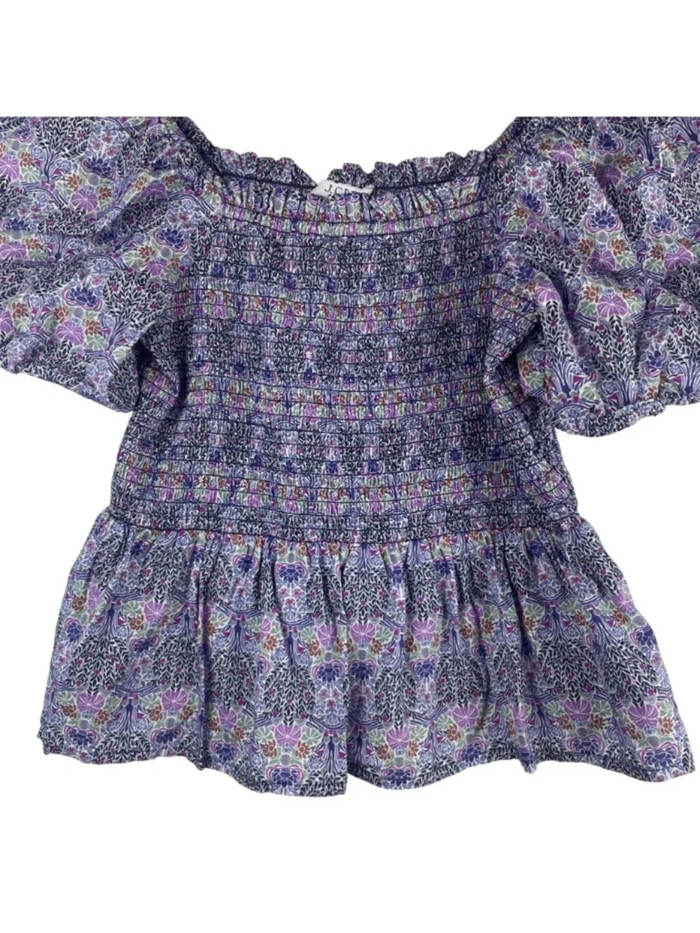 J.Crew Liberty Fabric Floral Smocked Puff Sleeve Peplum Top Medium Cotton BG161